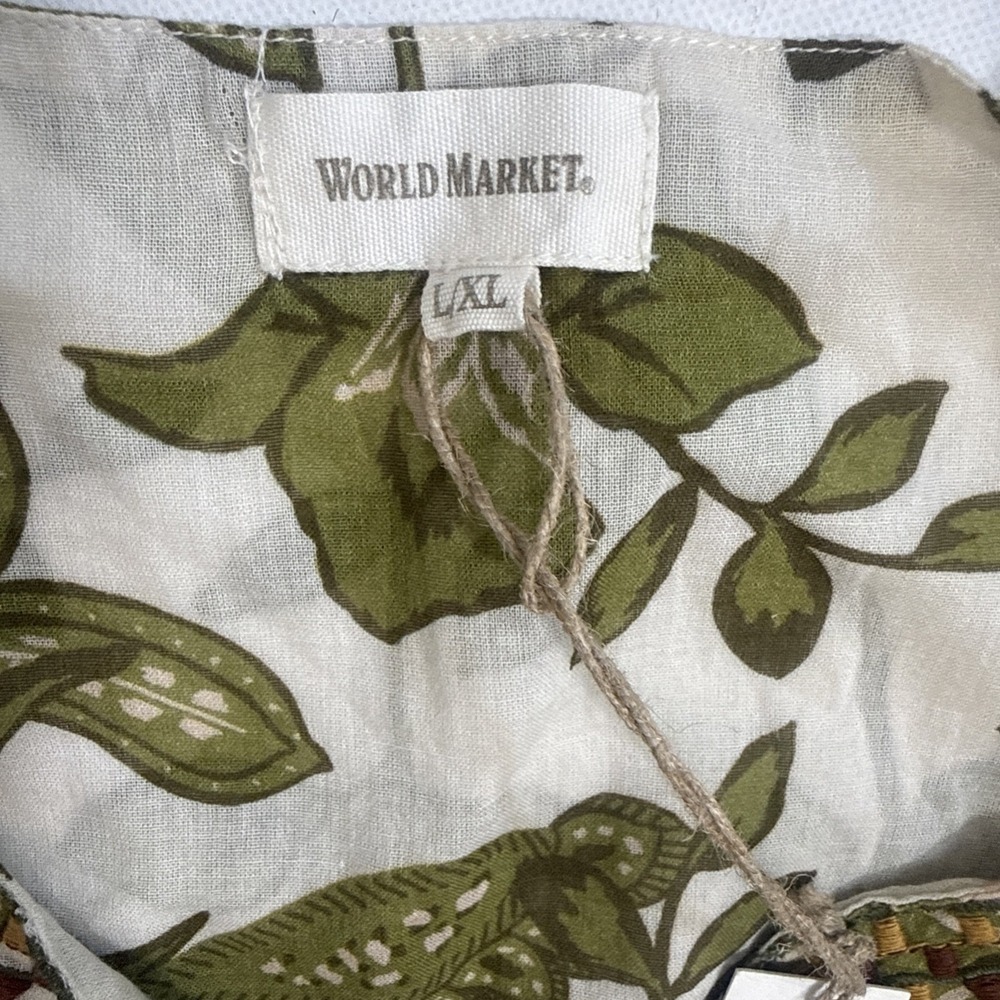 World Market Blouse Embroidered Green Floral 100% Cotton Women's Size L/XL New - Picture 5 of 15